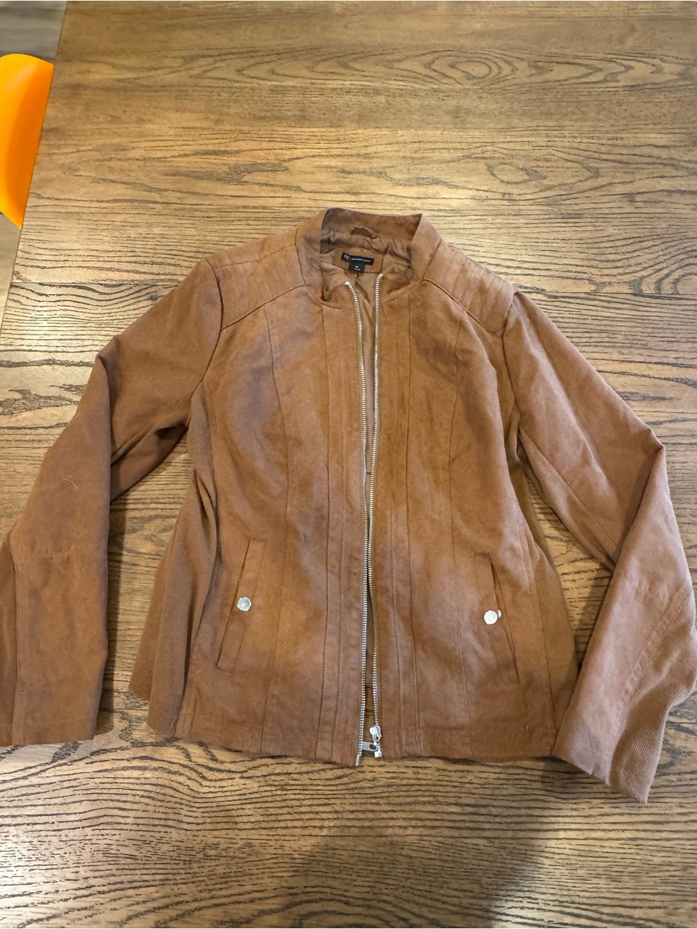 new directions Women's Tan Faux Suede Zip-Front Jacket